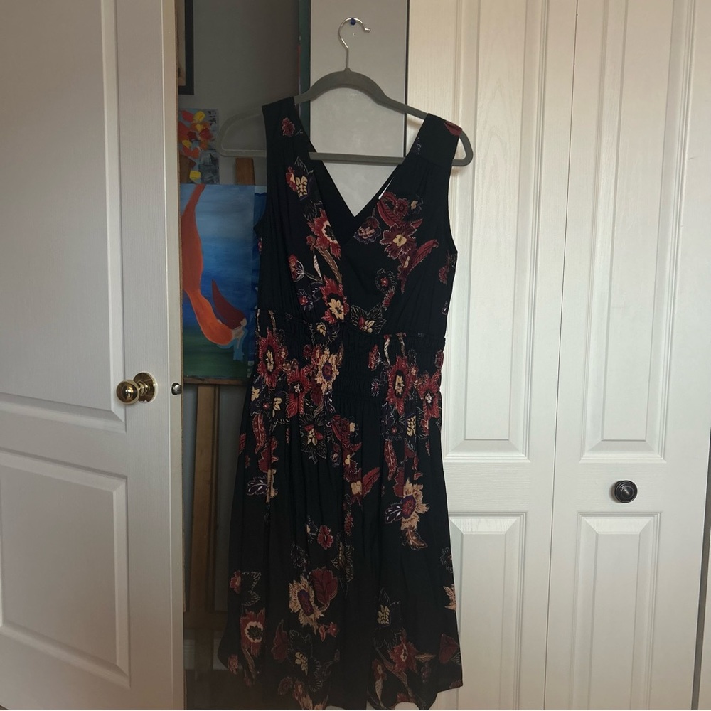 Addition Elle Black and Red Floral Midi Dress